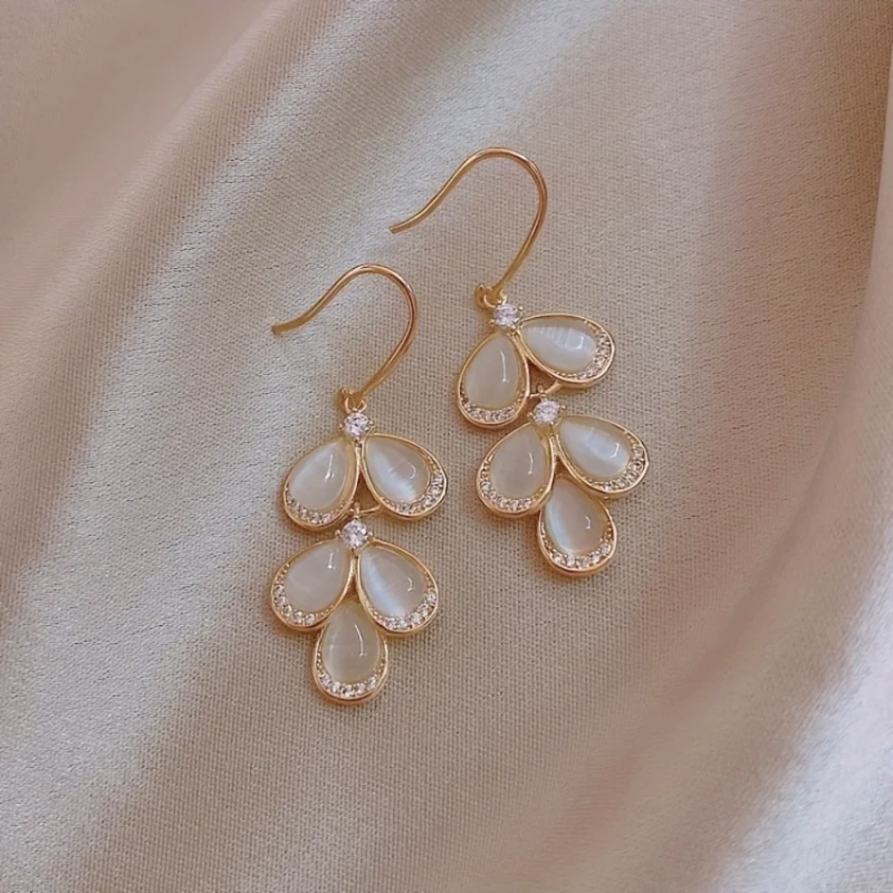 Unique Teardrop Opal Leaflet Dangle Earrings